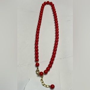 Vintage Cherry Red Plastic Bead Necklace, Long 16 Single Strand Beaded Necklace